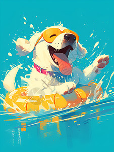 炎热夏日游泳的小狗图片