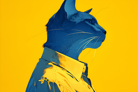 黄色背景上的猫咪侧面图片