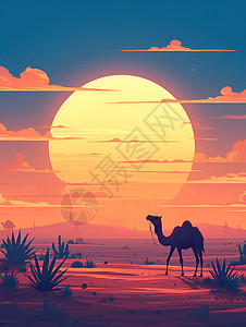 沙漠剪影艺术插画图片