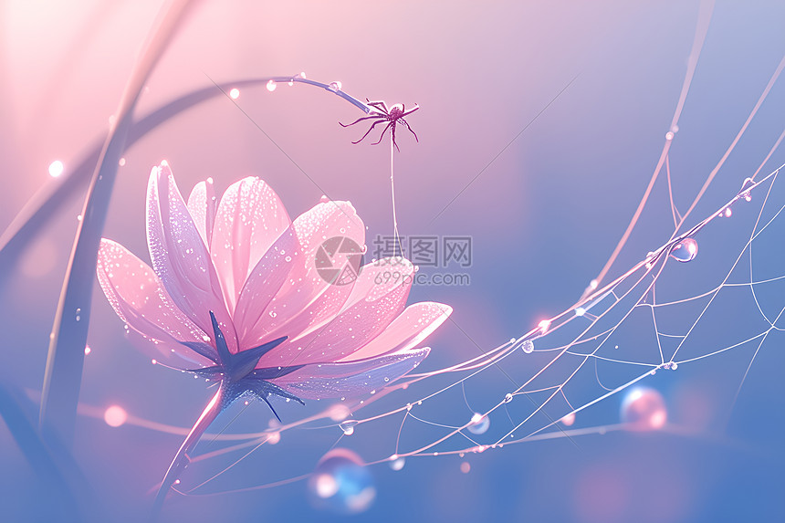 粉色花朵上的蜘蛛图片