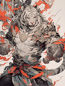 绘画的神兽白虎背景图片