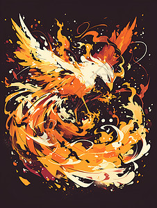火焰中的朱雀插画图片