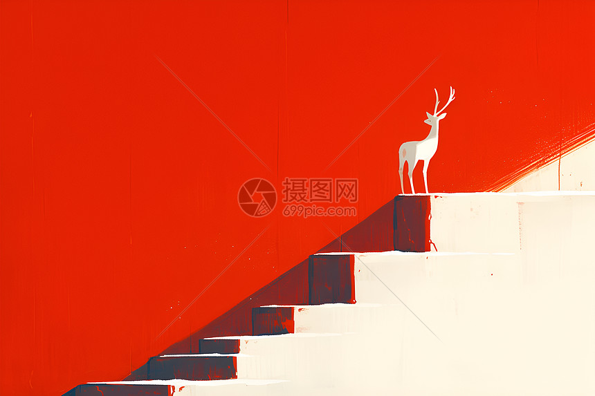 阶梯顶端的白鹿图片
