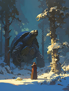 大电量雪地上的大乌龟插画