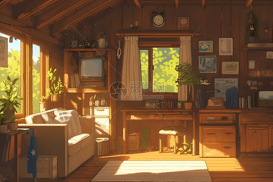 小木屋里的阳光图片