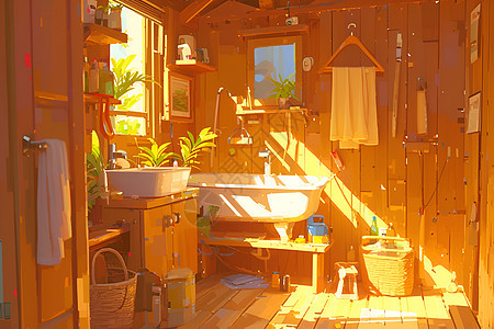 木屋里的阳光图片