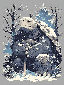 冰雪丛林里的石龟图片