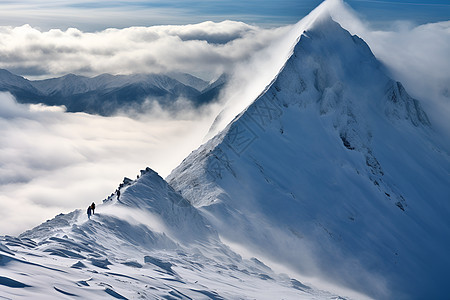 人群攀登冰山背景图片
