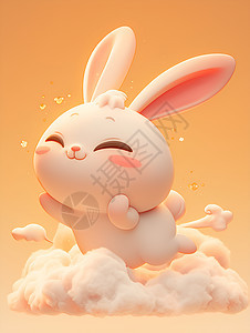 兔子坐在云朵上图片