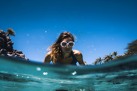 女孩游泳深海自由潜游者背景