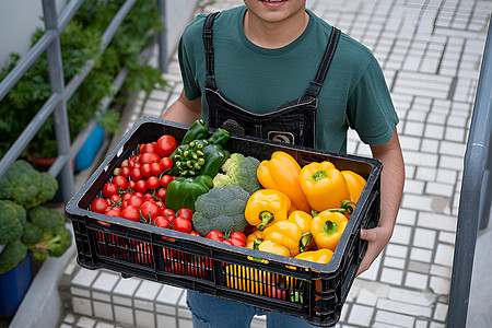 蔬菜配送配送新鲜蔬果的男人背景