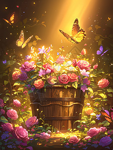 玫瑰与蝴蝶共舞背景图片