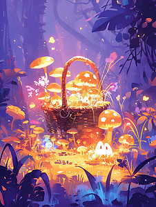 魔幻森林的蘑菇背景图片