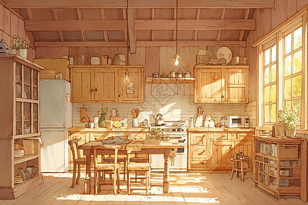 木屋内部的家具背景图片