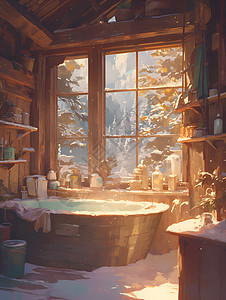 冬日温暖房间的浴缸图片