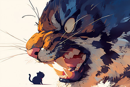 黑猫勇敢面对凶猛的老虎图片