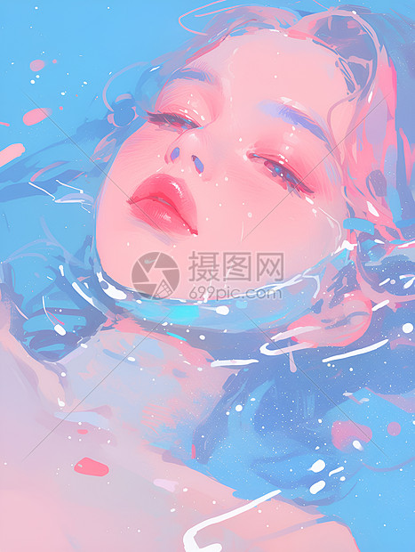 女孩沉浸在水中图片