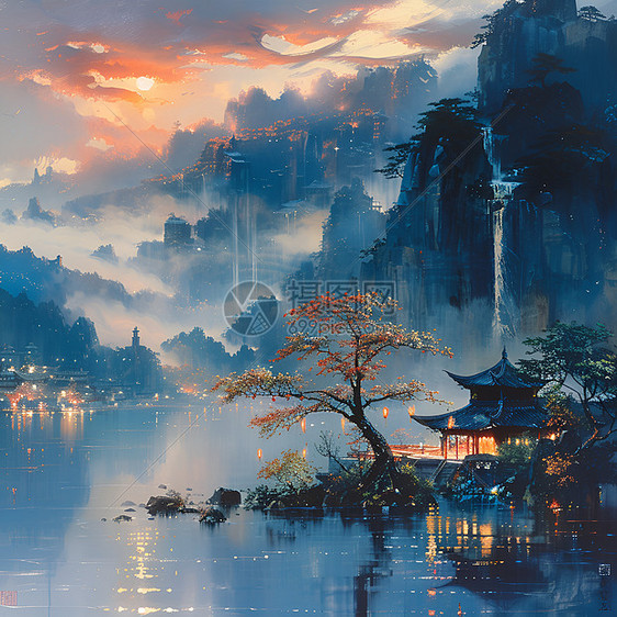 中式山水意境图片