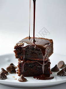 巧克力酱洒在两块糕点上图片