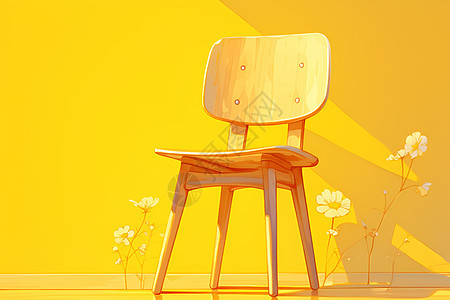 黄色墙壁前的椅子图片