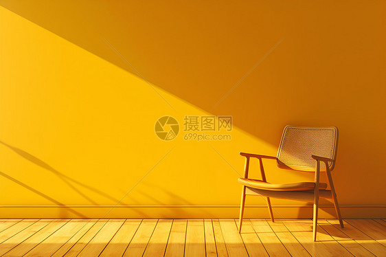 阳光照射的墙前椅子图片
