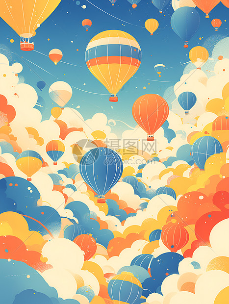 云海里的彩色热气球图片