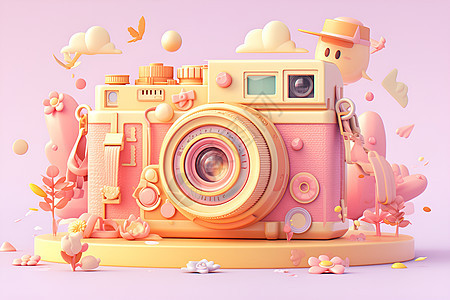 粉红色的卡通相机背景图片