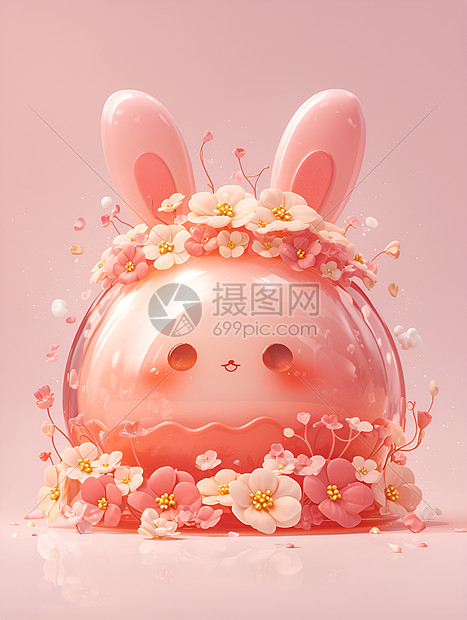 粉色花卷兔子图片