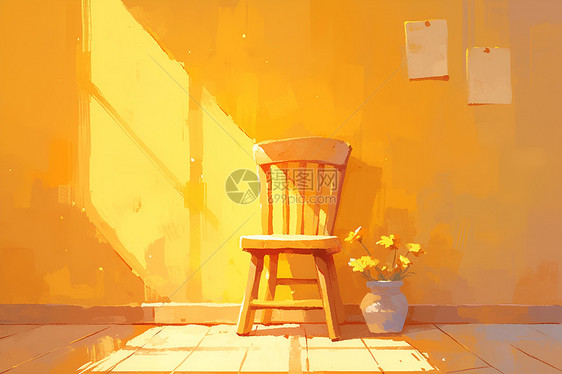 阳光洒满的木椅图片