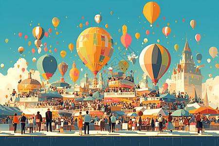 多彩热气球繁华市集图片