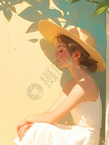 阳光下戴着帽子的女孩图片