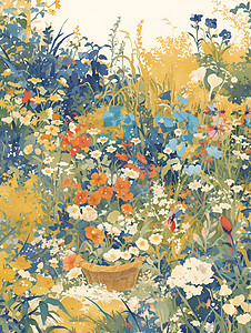 绘画中的花园背景图片