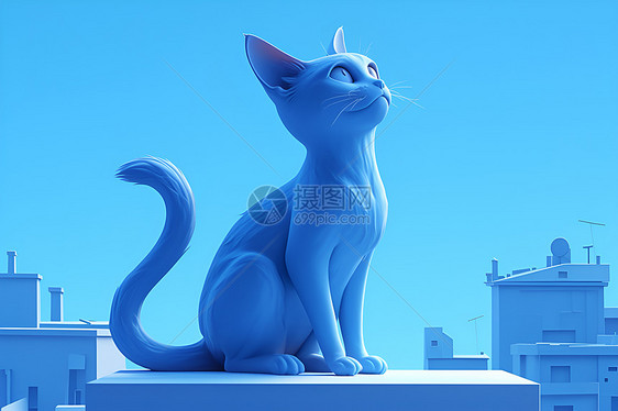 蓝色背景中的时尚猫图片