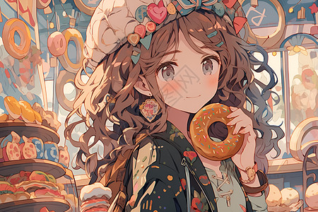 少女与甜甜圈背景图片