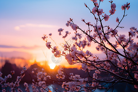 日出时的梅花树图片