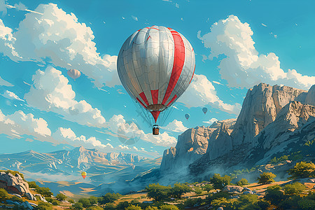 热气球与山脉图片