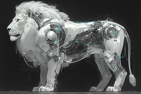 机械互联网站着的狮子插画