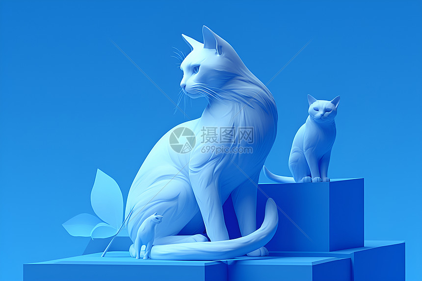 蓝猫与蓝背景图片