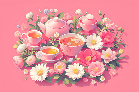 粉色的茶会仪式图片