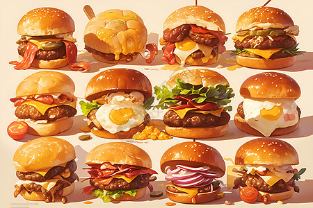 各种组合的新鲜汉堡图片