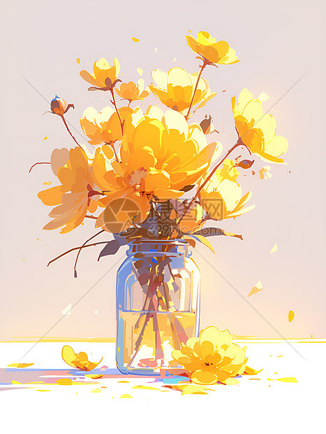 阳光下花瓶中的鲜花图片