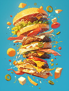 汉堡的创意插画美食图片