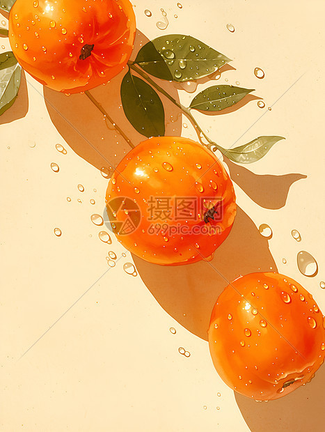水滴点缀透明柿子图片