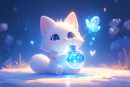 梦幻猫咪与蝴蝶背景图片