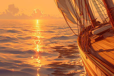 夕阳映照的木船背景图片