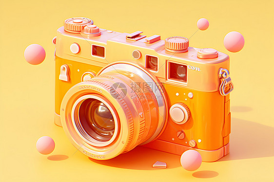 橙色背景上的相机图片