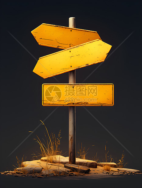叉路口的黄色指示牌图片