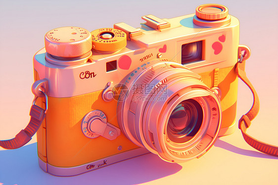 橙色的立体相机插画图片