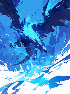 抽象蓝色背景上的飞龙图片