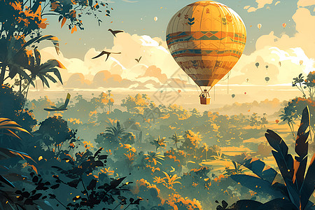 神秘丛林探险热气球高清图片